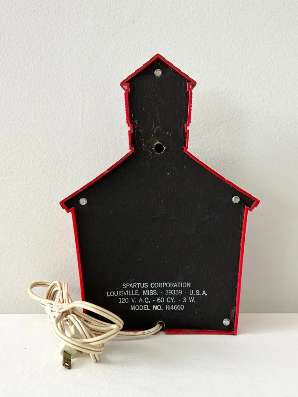 Vintage Spartus Red Schoolhouse Wall Clock Quartz Electric USA For PARTS REPAIR